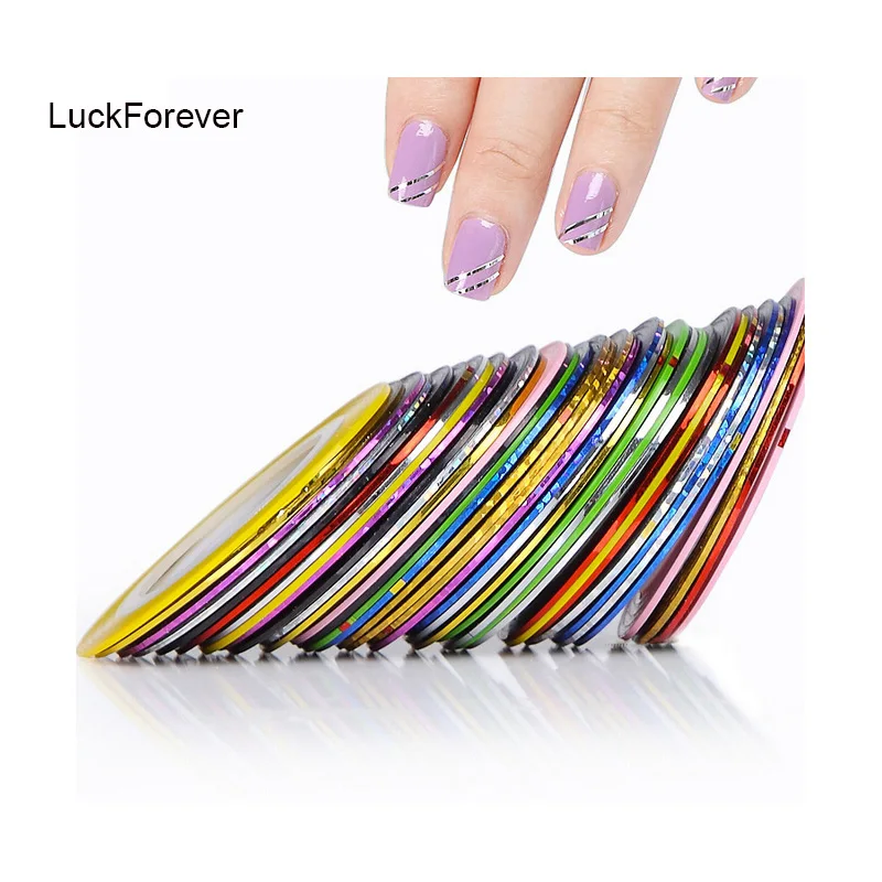 

60Pcs Color Holographic Striping Line Nail Art Tips Decoration Laser Sticker Decals Tape Nails Design Acrylic French Nail Tools
