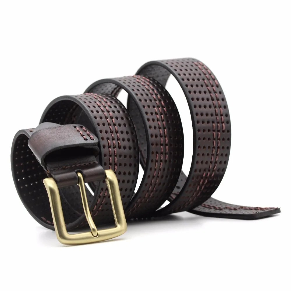 

Metal Buckle Men's Genuine Leather Belt Hollow Out Male Belt Men Casual Bussiness Men Belts Luxury Brand 2020 Fashion Waistband