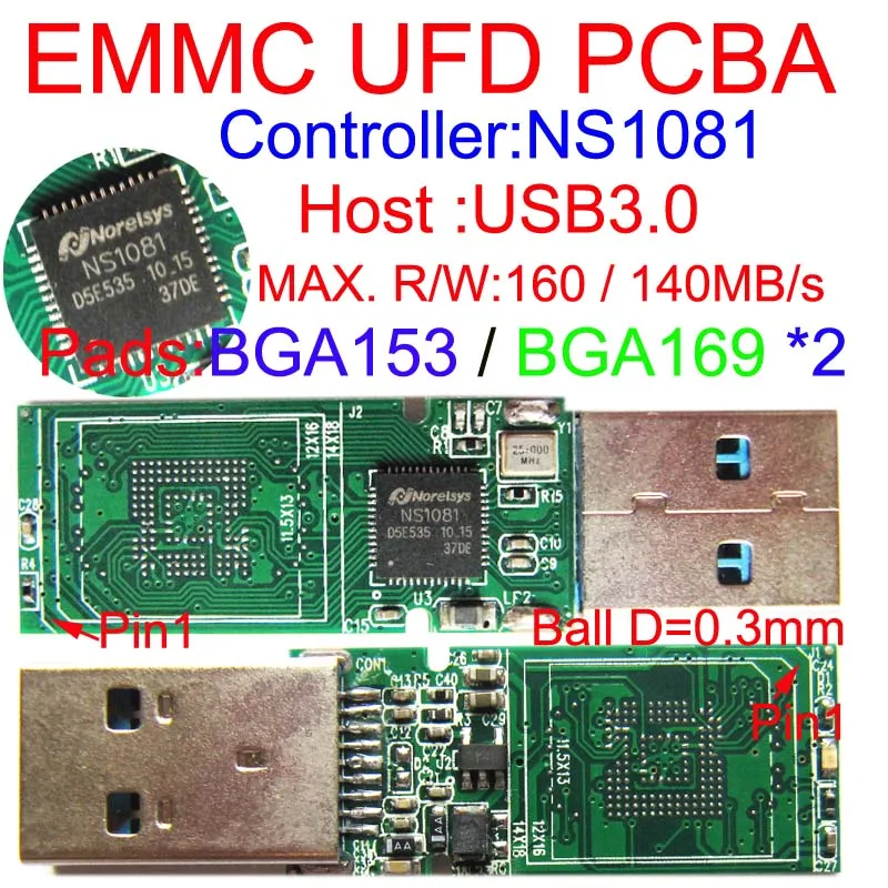 

USB FLASH DRIVE PCBA, NS1081 EMMC USB3.0 Kits, Support EMMC Package BGA153 / BGA169, DIY EMMC NAND FLASH UFD