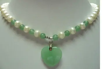 

Women Gift word Love women Fashion trendy mixed white pearl light green gem necklace +heart pendant