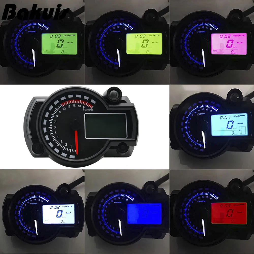 

Motorcycle DC 12V 7 Color LCD Digital Display Tachometer Assembly Speedometer Odometer Dashboard Sensor Motorbike Instrument