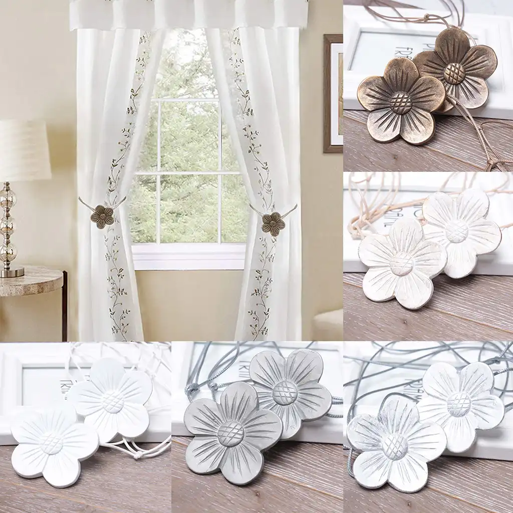Jiacheng29 Floral Flower Magnetic Tiebacks Voile Net Door Window Curtains Ribbon Tie Backs White