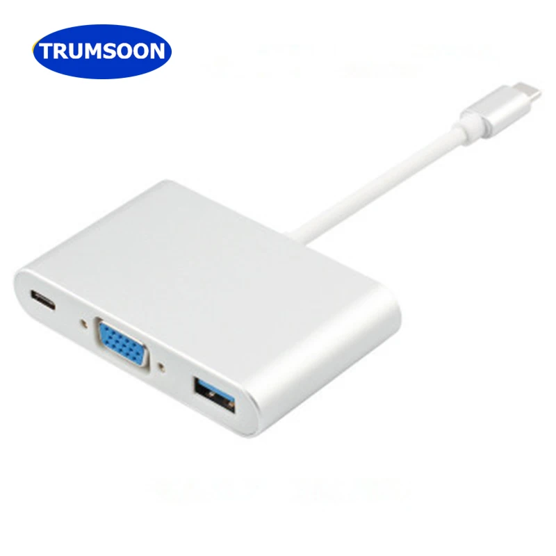 Trumsoon USB-C Type C to VGA + USB3.0 + USB-C Converter Adapter for New Macbook Chromebook Pixel