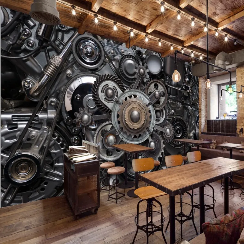 Фотообои 3D Трехмерная металлическая Шестерня промышленный ветер двигатель фон