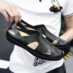 Большой размер 38–47 новые модная летняя обувь мужские сандалии Разделение кожа Для мужчин пляжные сандалии, мужские тапочки Качество