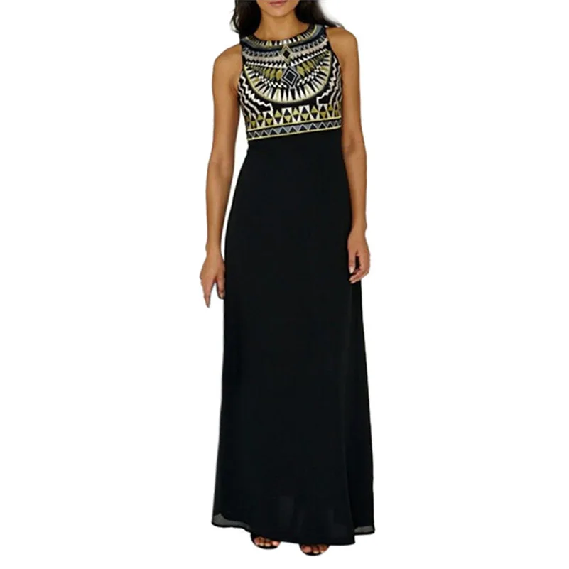 long beach dresses women 2018 of sleeveless floor length print daily casual women dresses chiffon beach dropshipping 50AT309
