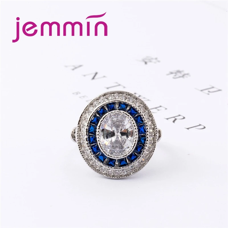 Благородное элегантное модное женское Полное большое голубое белое CZ каменное 925 пробы Серебряное кольцо ювелирные изделия для женщин