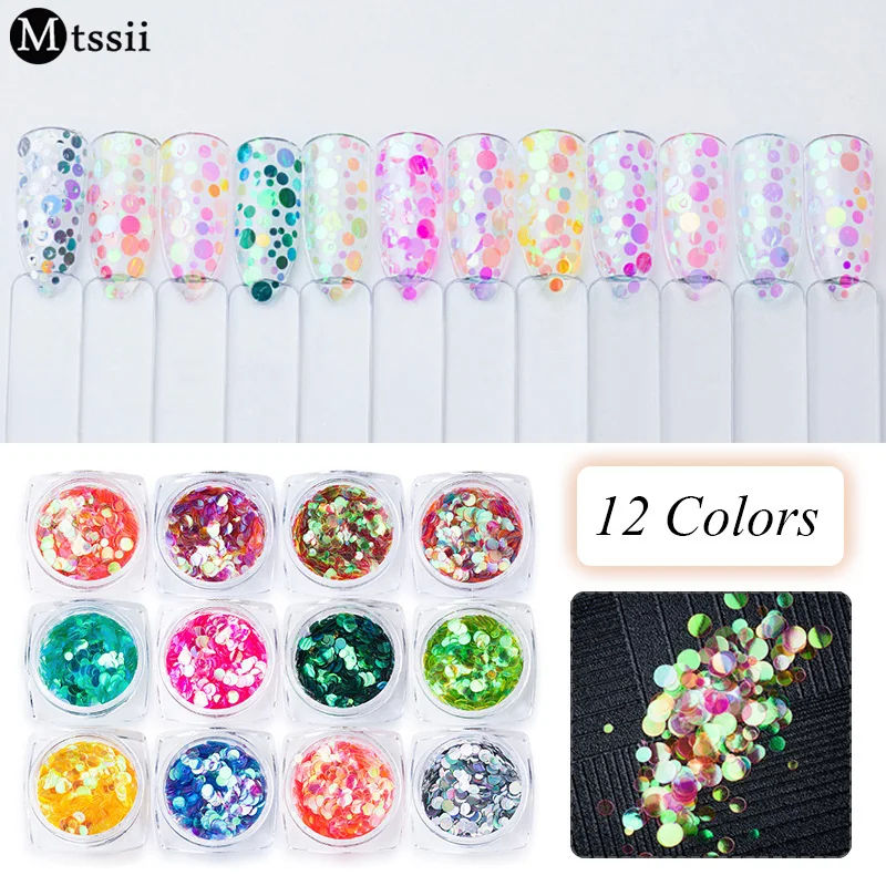 

Mtssii Semi-transparent Mermaid Nail Glitter Sequins Colorful Round Paillette Manicure Nail Flakies Decoration
