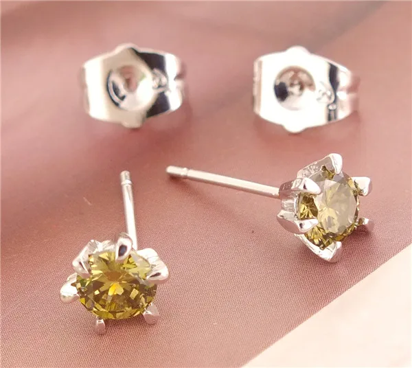 Shuangr Promotion Whole Silver Color Round Shape Purple Red Shuangr Promotion Whole Silver Color Round Shape Purple Red Olive Green Cubic Zirconia Stud Earrings For Women In From Jewelry