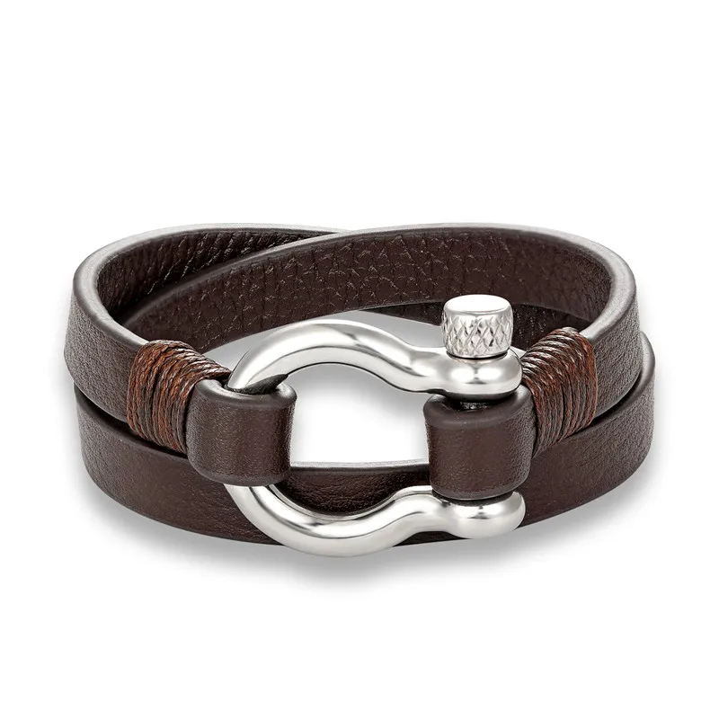 MKENDN Новая мода нержавеющая сталь Скоба пряжка кожаный браслет для ...