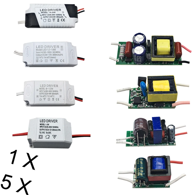 1/5 шт. светодиодный драйвер адаптер постоянного тока 260-300mA 85-265 V от 1 до 3, 4-7 8-12 25-36 Вт Питание с регулируемой яркостью/не светодиодный свет