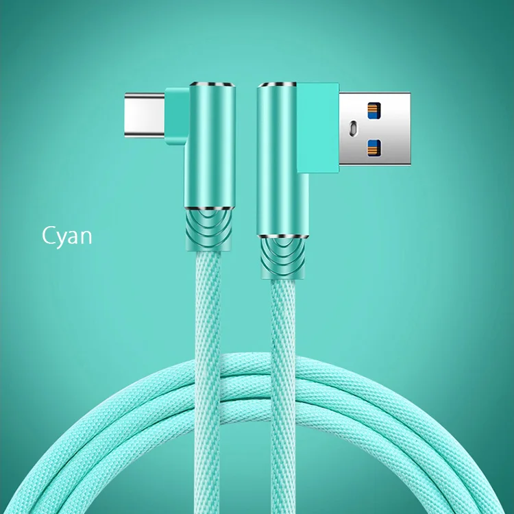 1 м 2 м 3 м 90 градусов Тип usb C кабель зарядный кабель USB-C провод для Xiaomi Черная Акула 2 samsung S10 S9 A8 A8s A9 huawei - Тип штекера: Cyan