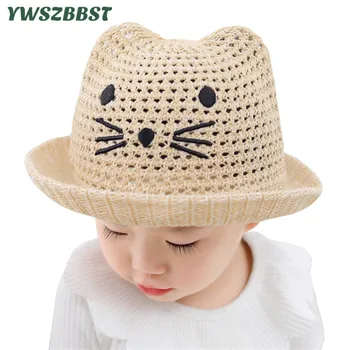 

New Spring Summer Cute Cat Ear Baby Sun Hats Girls Boys Straw Hat Kids Sunscreen Fisherman Cap Infant Baby Bucket Hat