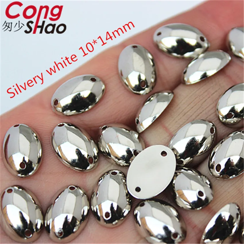 Cong Shao 100Pcs 10mm Gold Color stones and crystal Acrylic Round rhinestone trim flatback sewing 2 Hole DIY Wedding Dress ZZ733