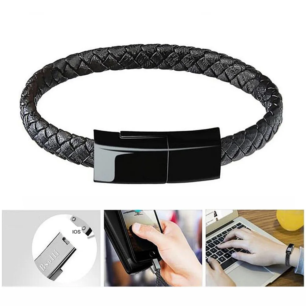  KISSCASE Reise Tragbare Leder Ladegerät Armband Für iPhone 6 6s 7 8 Android Typ-C Telefon Kabel USB