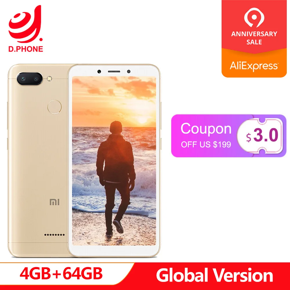 

Original Global Version Xiaomi Redmi 6 4GB 64GB Smartphone Helio P22 Octa Core CPU 12MP+5MP Dual Cameras 5.45" 18:9 Full Screen