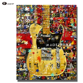 

CHENFART Wall Pictures Canvas Art Print Poster Guitar Oil Painting Decorative Pictures for bathRooms no Frame