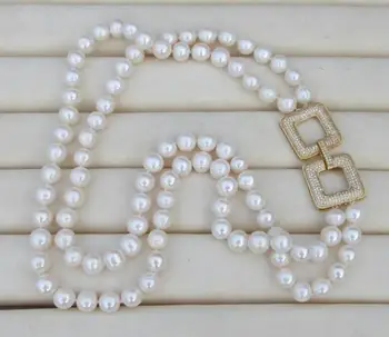 

new Charming AAA 9-10mm natural white pearl necklace 18-19"