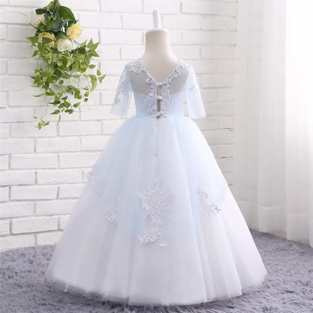 Скромное бальное платье Платья с цветочным узором для девочек Vestidos De Comunion, длина до пола, коллекция года, свадебные вечерние платья для маленьких девочек