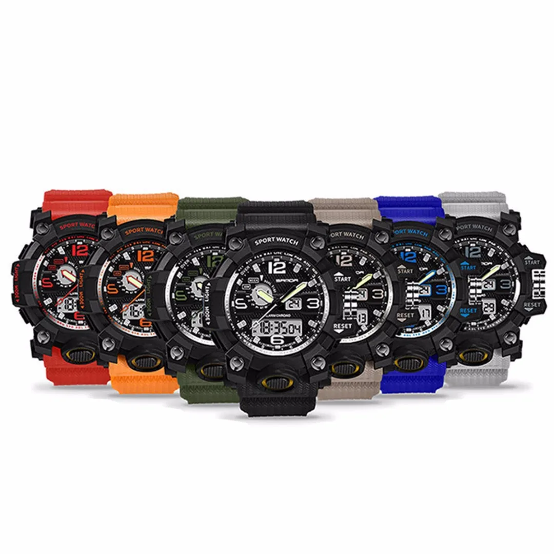 Shellhard 7 цветов модные мужские светодиодный цифровой наручные часы в стиле милитари Спорт на открытом воздухе Водонепроницаемый Цифровые