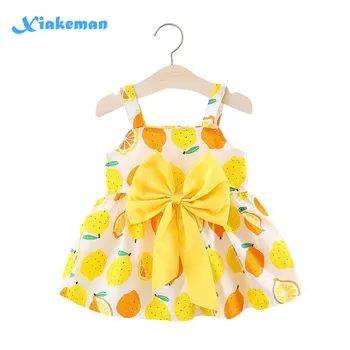 

Baby Girls Dresses Lemon Print Summer Sling Dress Large Bow Sleeveless Strap Princess Dress Children Clothing Vestido Infantil
