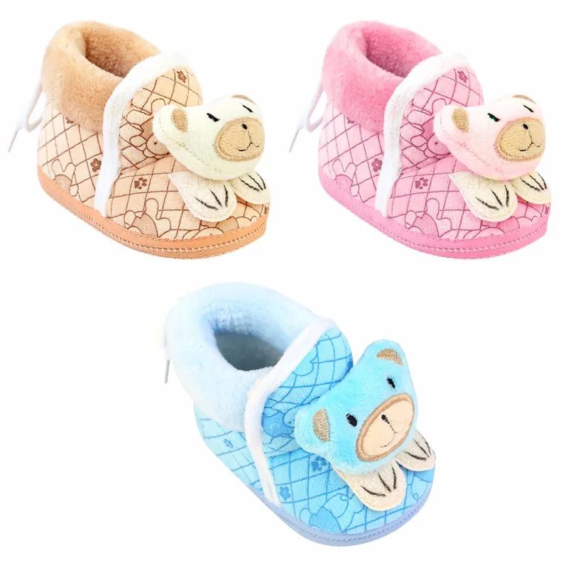 Зимние сапоги для маленьких девочек; обувь для новорожденных; детская обувь; трикотажная обувь с рисунком медведя