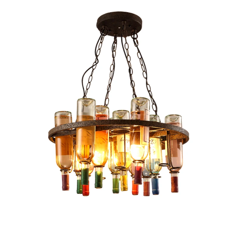 Vintage Retro E27 LED Cafe Loft Bar Iron Wine Bottle Lamp Chandelier Ceiling Droplight Store Cafe Bar Loft Corridor Decor Gift retro vintage u shaped resin loft corridor cafe restaurant bar store ceiling lamp hanging light droplight chandelier home decor