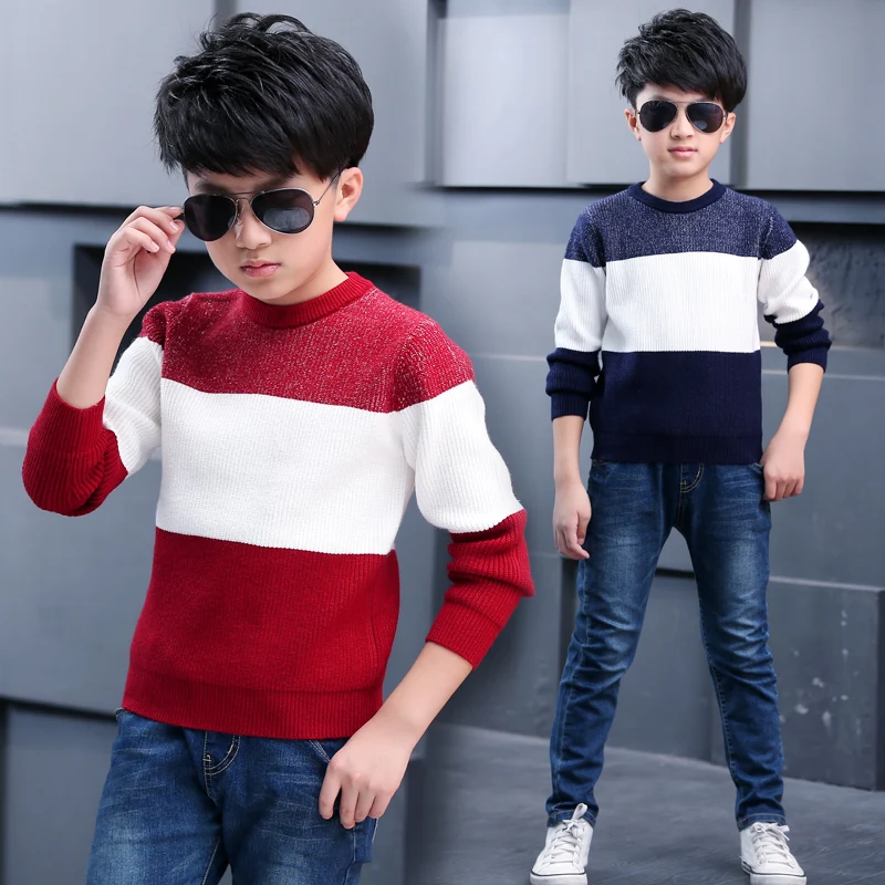 

New Year Winter Warm Toddler Boys Striped Sweater Kids Teenage Boys Long Sleeve Design Knitted Tops Christmas Gift Kerst Trui 12