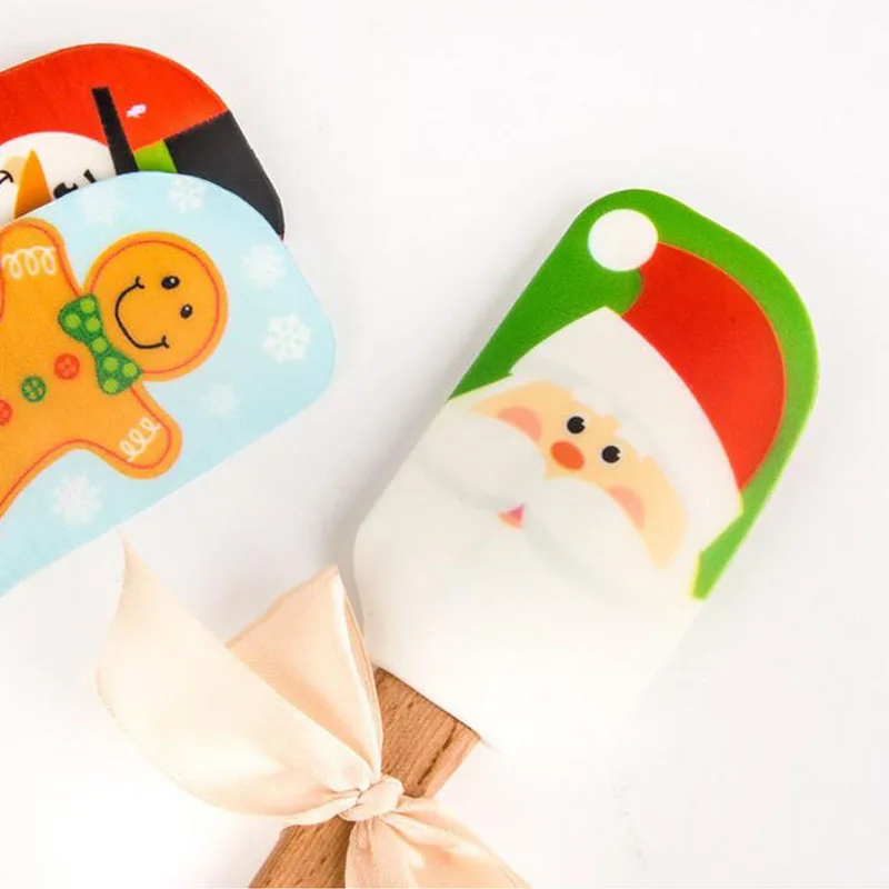  100pcs Christmas Design Food Non-Stick Cake Butter Knife Spatula Wooden Handle Silicone Scraper Kit