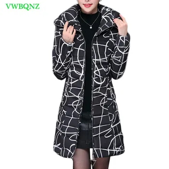 

Winter New Down cotton Jacket Women Fashion Plus size Cotton Outerwear Middle-aged women Slim printing Hooded Jackets Coat A765