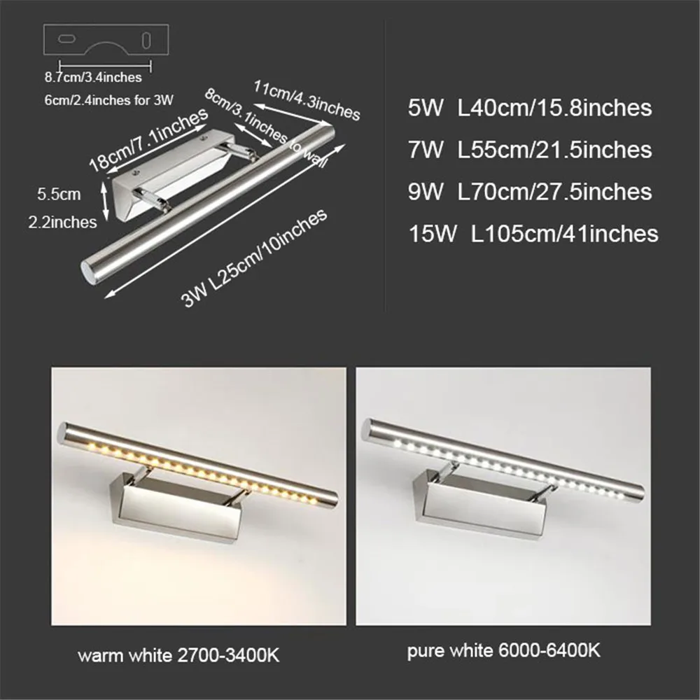 Современный светодиодный светильник из нержавеющей стали с передним зеркалом для ванной комнаты, настенные светильники для макияжа, светодиодный туалетный столик, настенные бра, осветительное приспособление