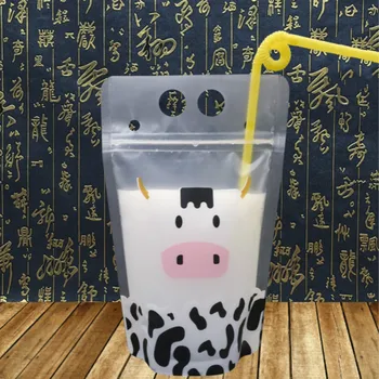

100pcs Hot and cold drink packing bag Milk tea self supporting ziplock liquid plastic packaging bags