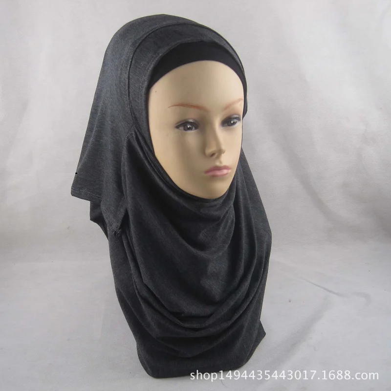 Высокое качество модал Хлопок мусульманский хиджаб шаль двойная петля мгновенный Джерси хиджабы ислам скромный для женщин простой цвет готовая одежда тюрбан - Цвет: 8 grey black