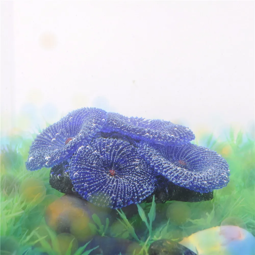 Украшение для аквариума из искусственной смолы, коралловые морские растения, силиконовые нетоксичные синие зеленые красные растения для украшения аквариума