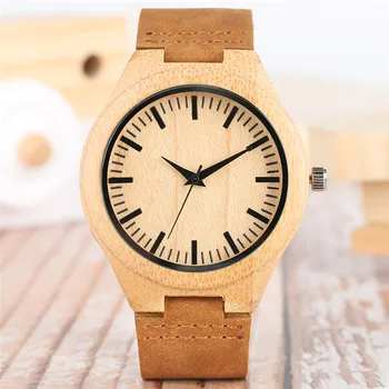 

Bamboo Watch Mens Handmade Wooden Wristwatch Quartz Genuine Leather Wood Watch for Men Unique Fashion Wrist Clock Gifts reloj