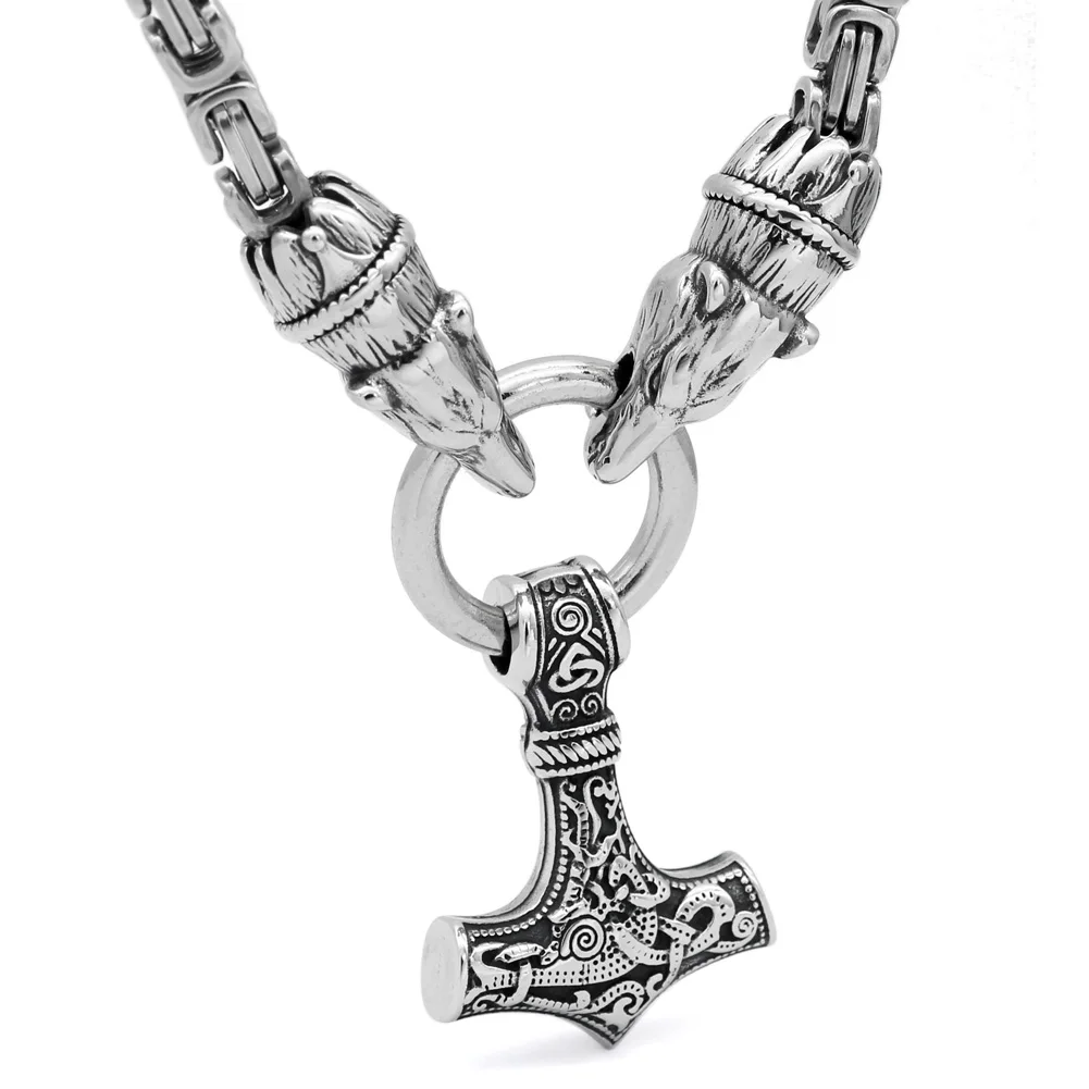 Мужская нержавеющая сталь Викинг Медведь голова с thor hammer MJOLNIR кулон ожерелье