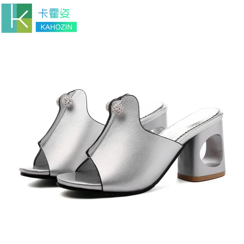 

Summer Slippers For Women Heels sandals platform Bright mirror upper Gold silver Openwork heel Sexy lady collocation size35-48