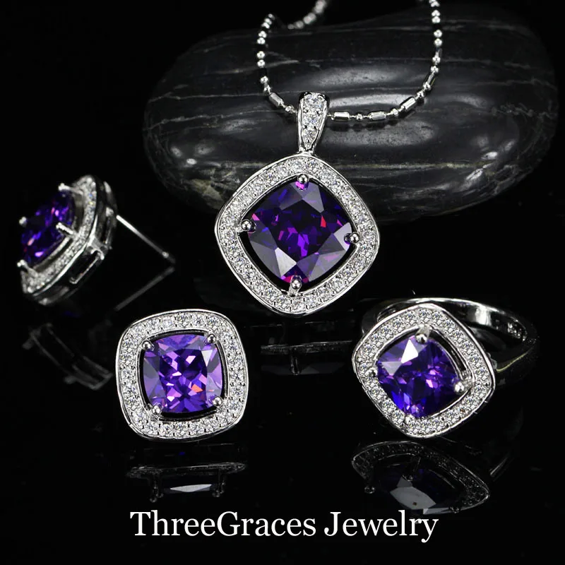 ThreeGraces, лето 925, штамп, Стерлинговое Серебро, желтый, австрийский кристалл, модное женское ювелирное ожерелье, набор с цирконием JS190 - Окраска металла: purple