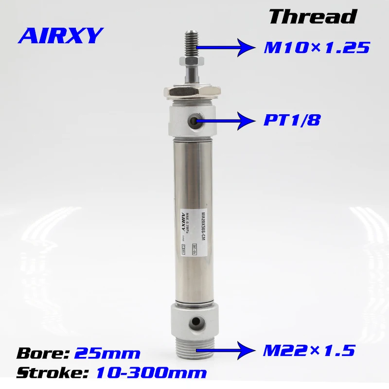 

MA mini stainless steel cylinder Double acting small air cylinder bore 25 stroke 10-300mm piston pneumatic cylinder MA25-10S-CA