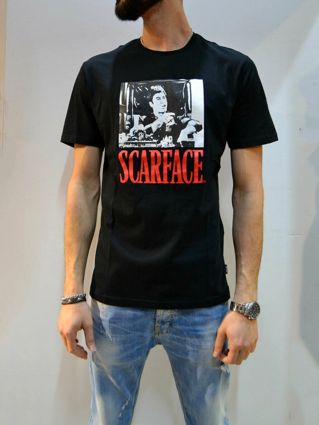 

ONLY &amp SONS - T Shirt Nera Uomo Maglia Mezza Manica SCARFACE TONY MONTANA 2019 100% Cotton T-Shirts for Man Top Tee Plus Size