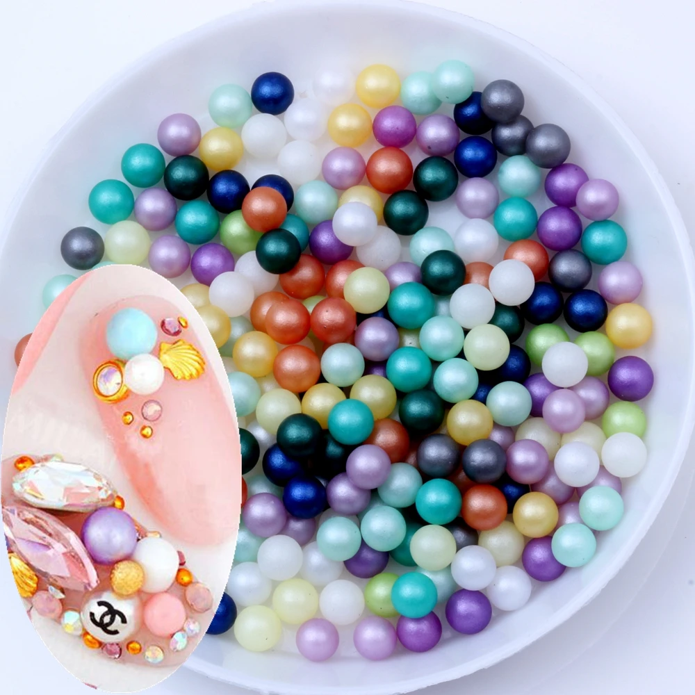 

Mix 3mm 4mm 5mm 6mm About 1000pcs No Hole Multi-color optional Creative Round Matte Pearls Dazzling Nail Art Decorations Crafts