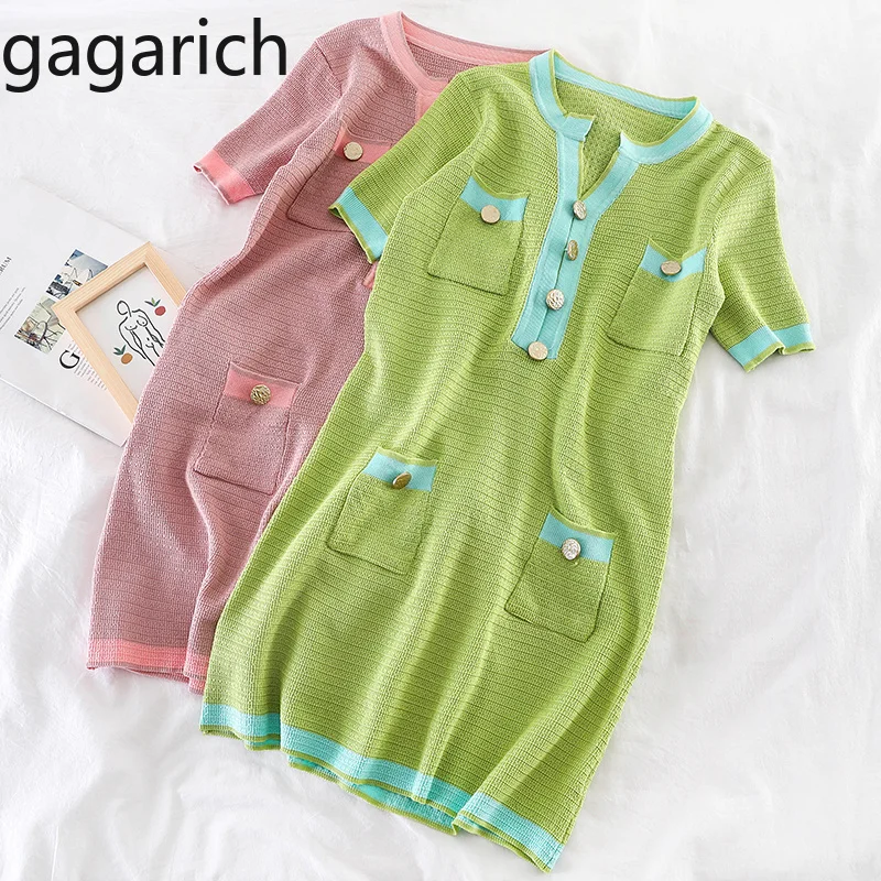 

Gagarich Fashion Women Dress Elegant Knitted Short Sleeve V-neck Solid Stretch Midi Dresses 2019 Summer Vestidos De Fiesta