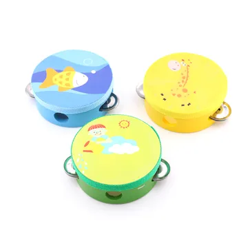 

Cartoon Baby Drum Wooden Children's Musical Instrument Baby Drum Children Hand Bells Musical Instrument Handbells Educational