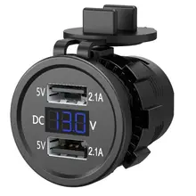 5V 2.1A Waterproof Dual Ports Adapter Power Outlet USB Charger Socket with Voltage Display Voltmeter for 12-24V Car Boat Vehicle 5V 2.1A Waterproof Dual Ports Adapter Power Outlet USB Charger Socket with Voltage Display Voltmeter for 12-24V Car Boat Vehicle