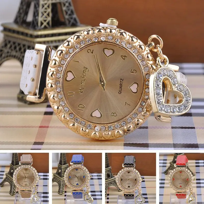 Женские часы кулон в виде сердца со стразами Relojes Mujer кожаные кварцевые Relogio Feminino