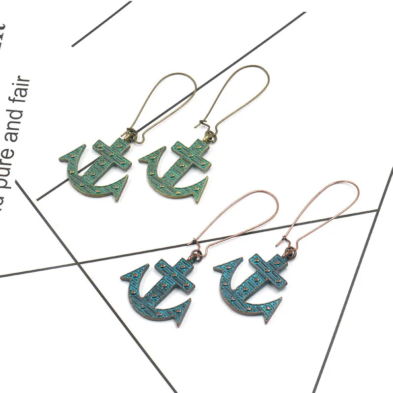 Серьги гвоздики в стиле хип хоп с зеленым якорем|Серьги-гвоздики| |