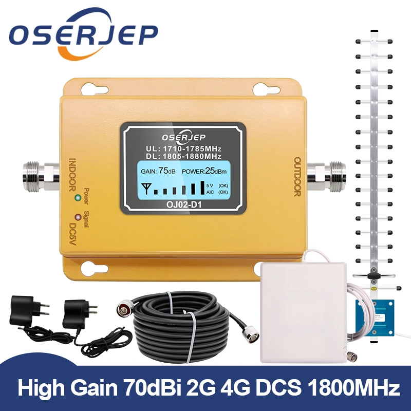 

GSM LTE 1800 LCD 70dB 2g 4g Cell Phone Signal Repeater DCS 1800MHz Mobile Amplifier GSM Signal Booster + Yagi /Panel Antenna