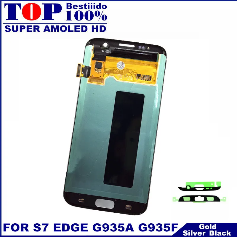 

100% Tested AMOLED LCD for Samsung Galaxy S7 Edge G935F G935A G935FD G935P LCDs Display Touch Screen Digitizer Assembly Sticker