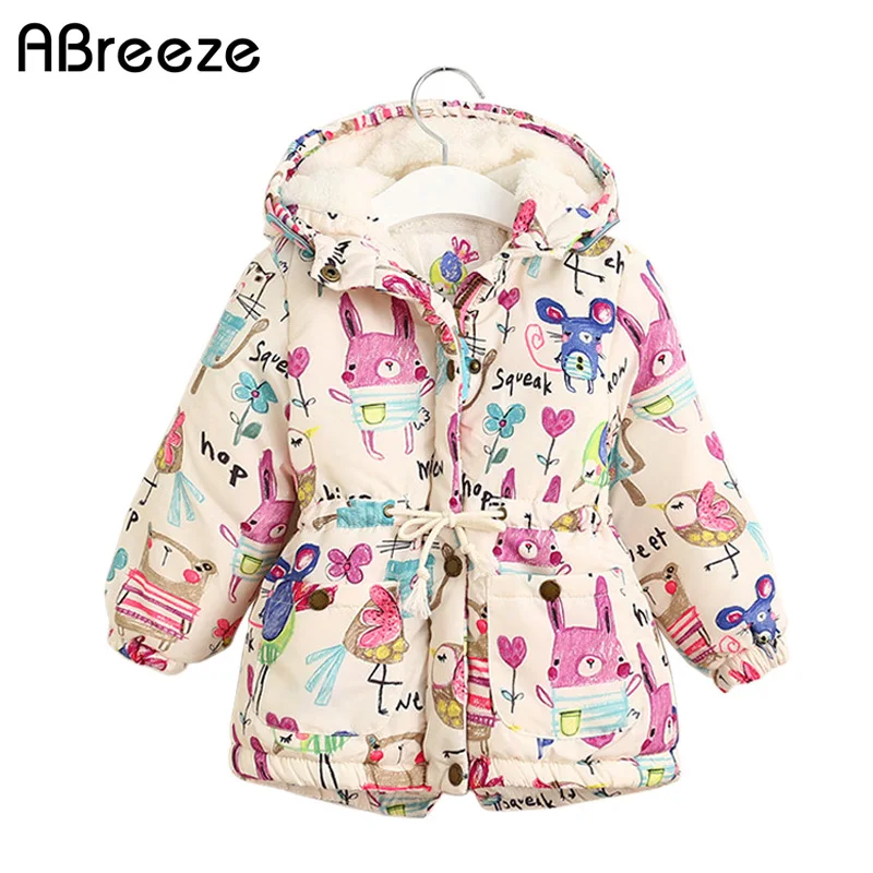 

New Autumn Winter Kids Jackets For Girls 1-7T Graffiti Parkas Hooded Baby Girls Warm Cartoon Outerwear&coats Children's Clothing