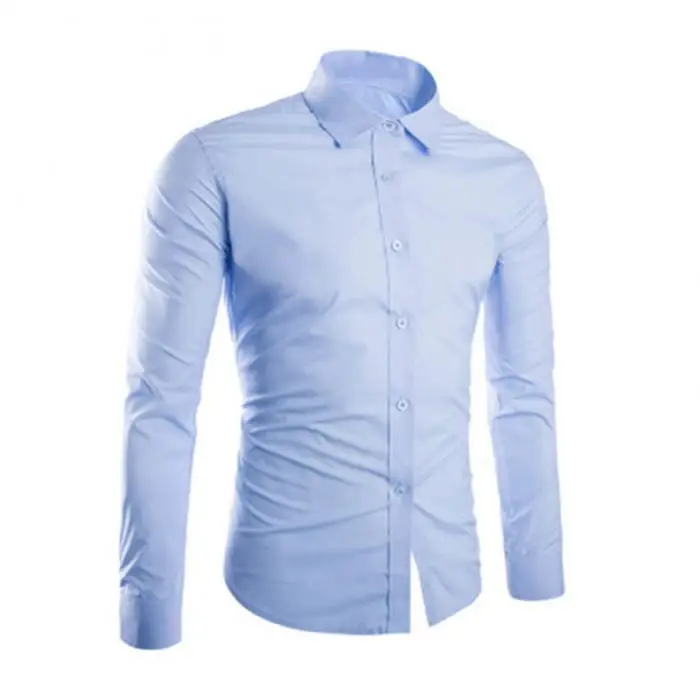Модные весенние осенние мужские рубашки с длинным рукавом, одноцветные, легкие в уходе, анти-складки, мужские повседневные рубашки, M-3XL FS99